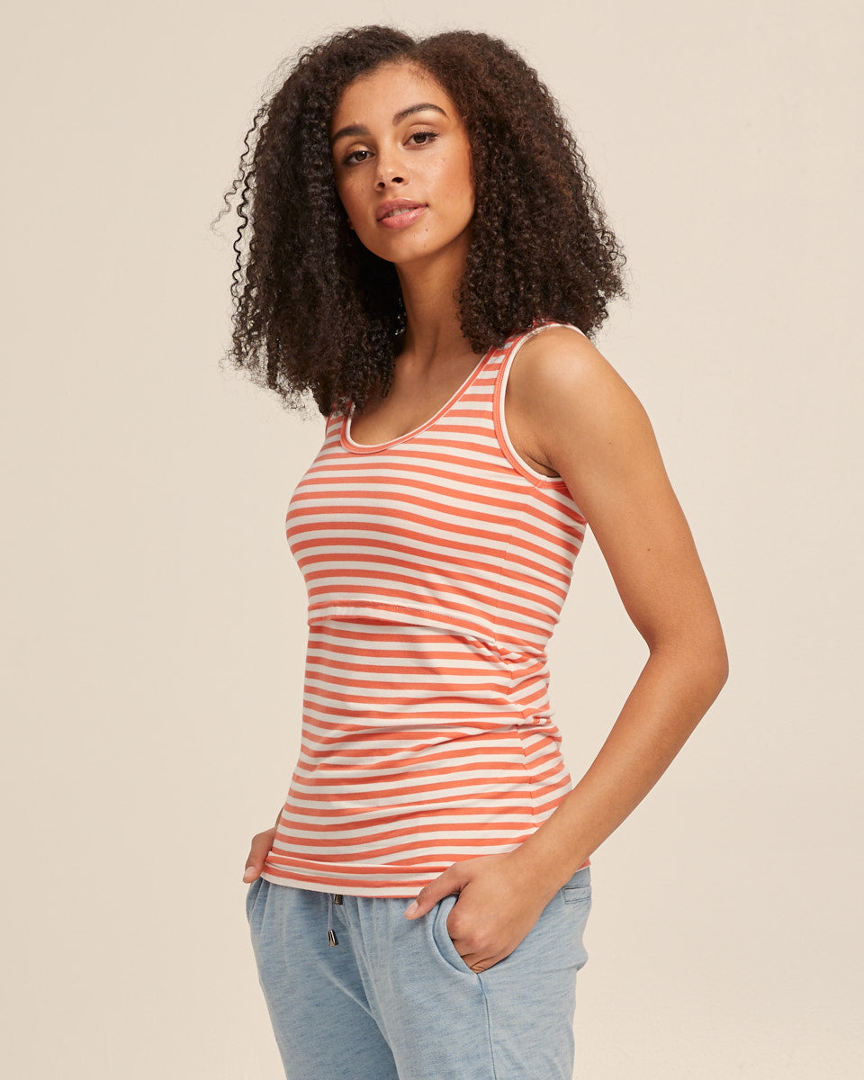 Bamboo Nursing Tank in Coral Stripe - Peachymama - 1