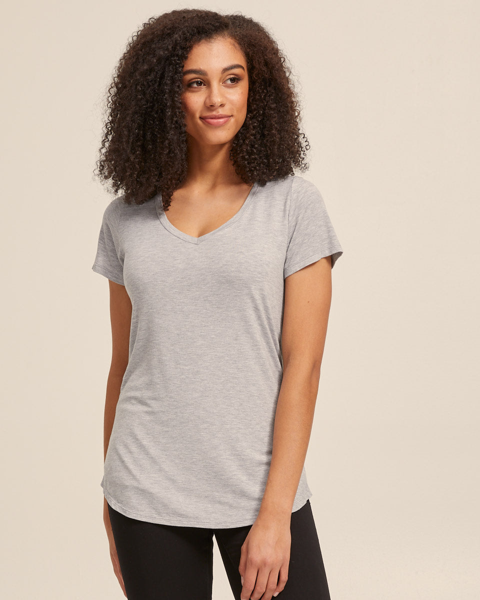 V Neck Bamboo Nursing Tee - Grey Marle - Peachymama - 1