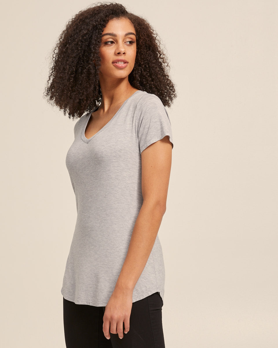 V Neck Bamboo Nursing Tee - Grey Marle - Peachymama - 5