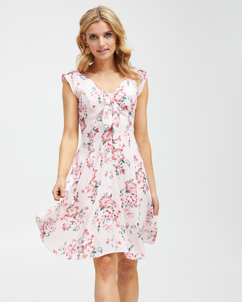 Tie Front Nursing Dress - Pink Floral - Peachymama - 1