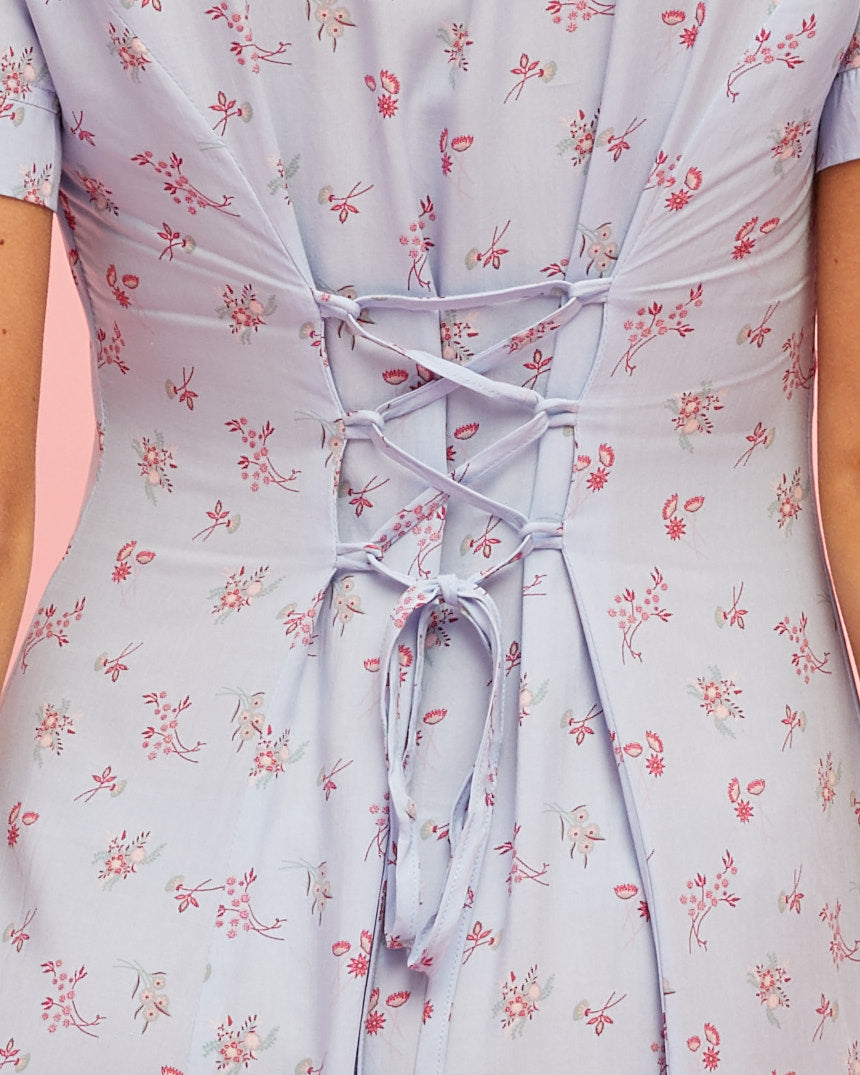 Button Front Nursing Dress - Sky Blue Floral - Peachymama - 6