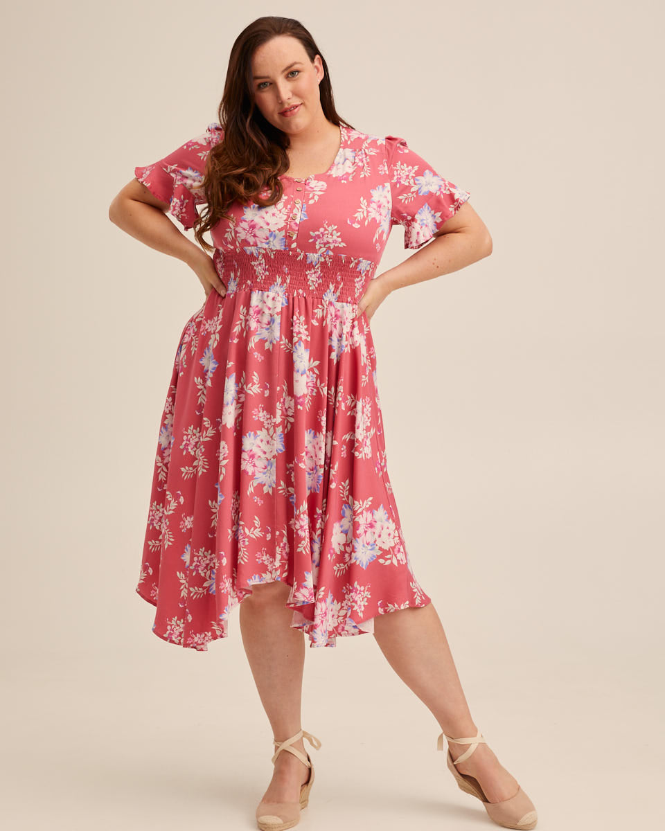 Midi Nursing Dress - Rose Floral - Peachymama