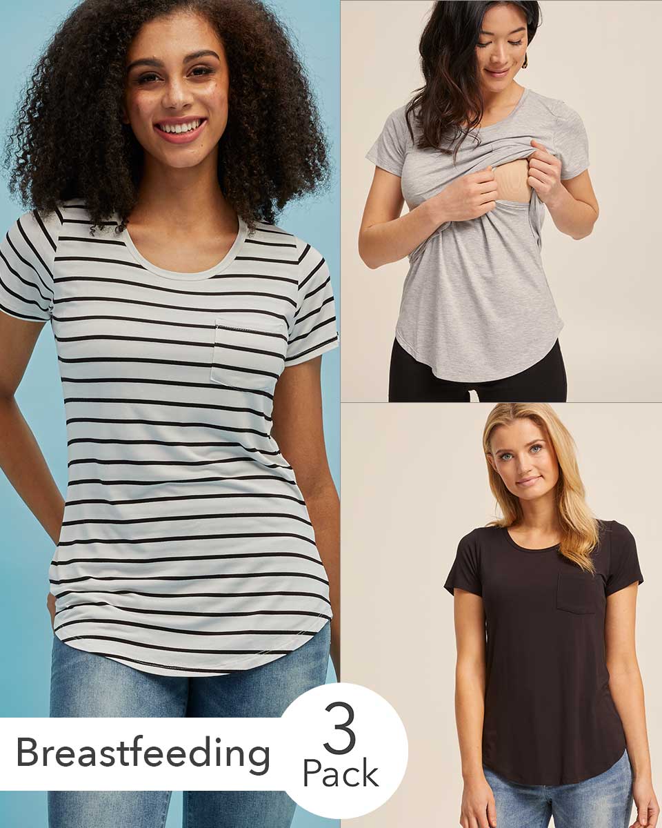 Nursing Tee Bundle- Black & White Stripe – Peachymama