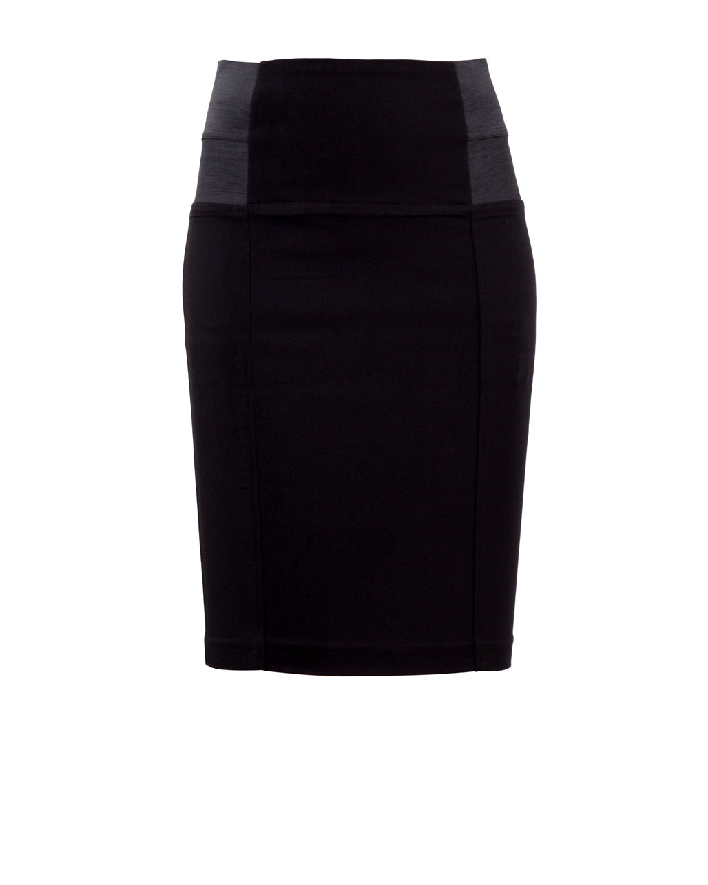 Black high waisted stretch skirt with side elastic - front View