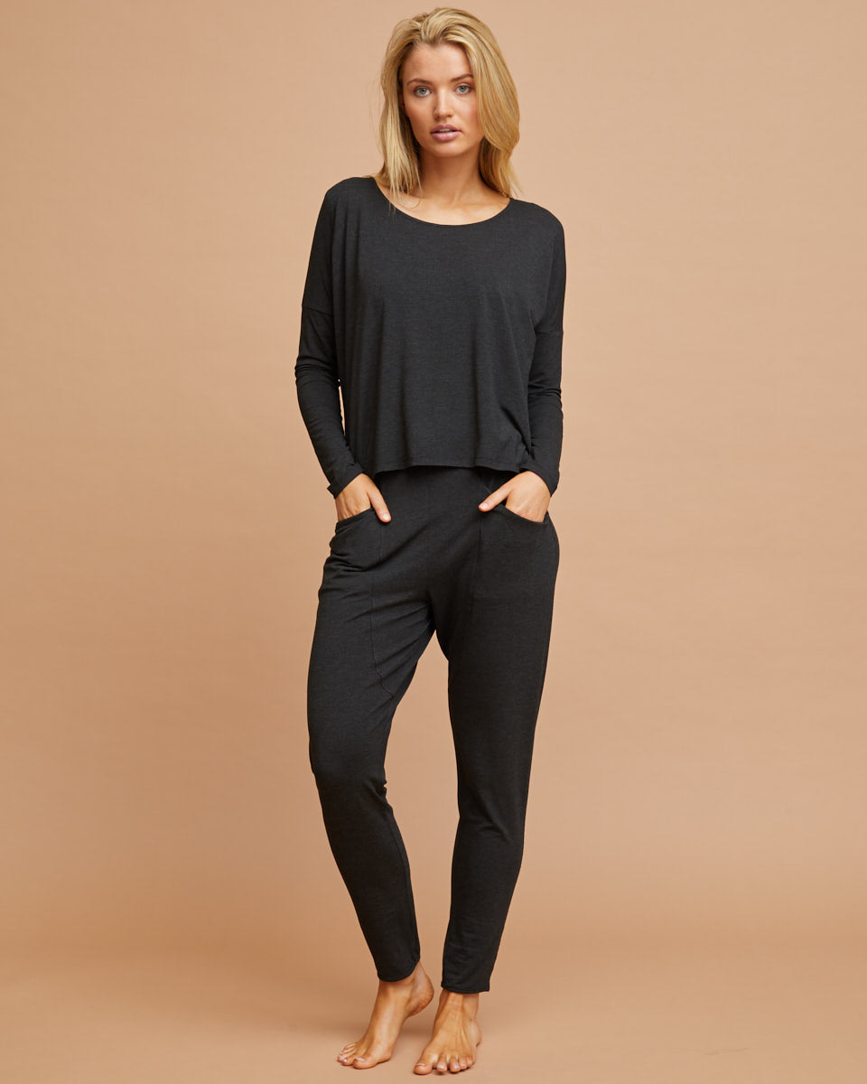 Bamboo Breastfeeding Drop Crotch Pyjamas - Black Marle