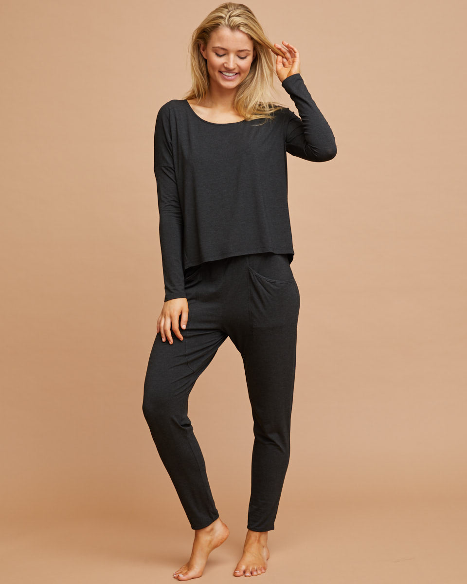 Bamboo Breastfeeding Drop Crotch Pyjamas - Black Marle