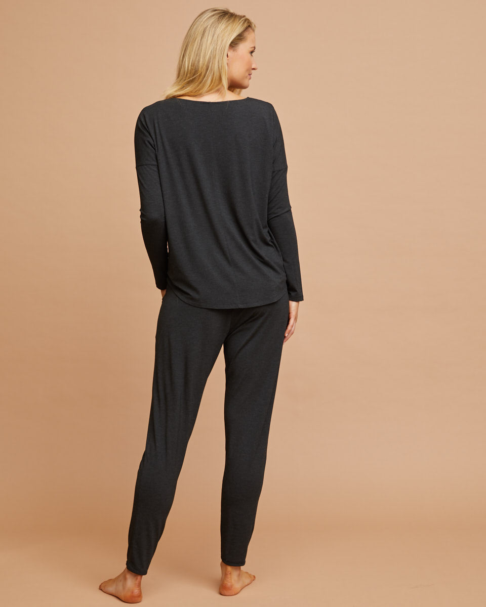 Bamboo Breastfeeding Drop Crotch Pyjamas - Black Marle