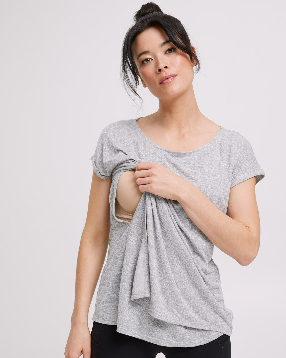 Active Asymmetric Tee - Grey Marle - Peachymama - 2