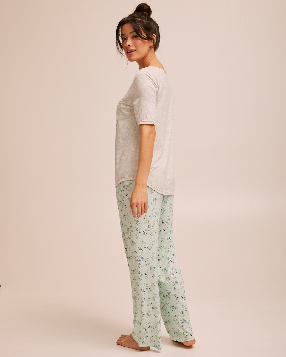 Button Tee Bamboo Breastfeeding Pyjama Set - Grey - Peachymama - 5