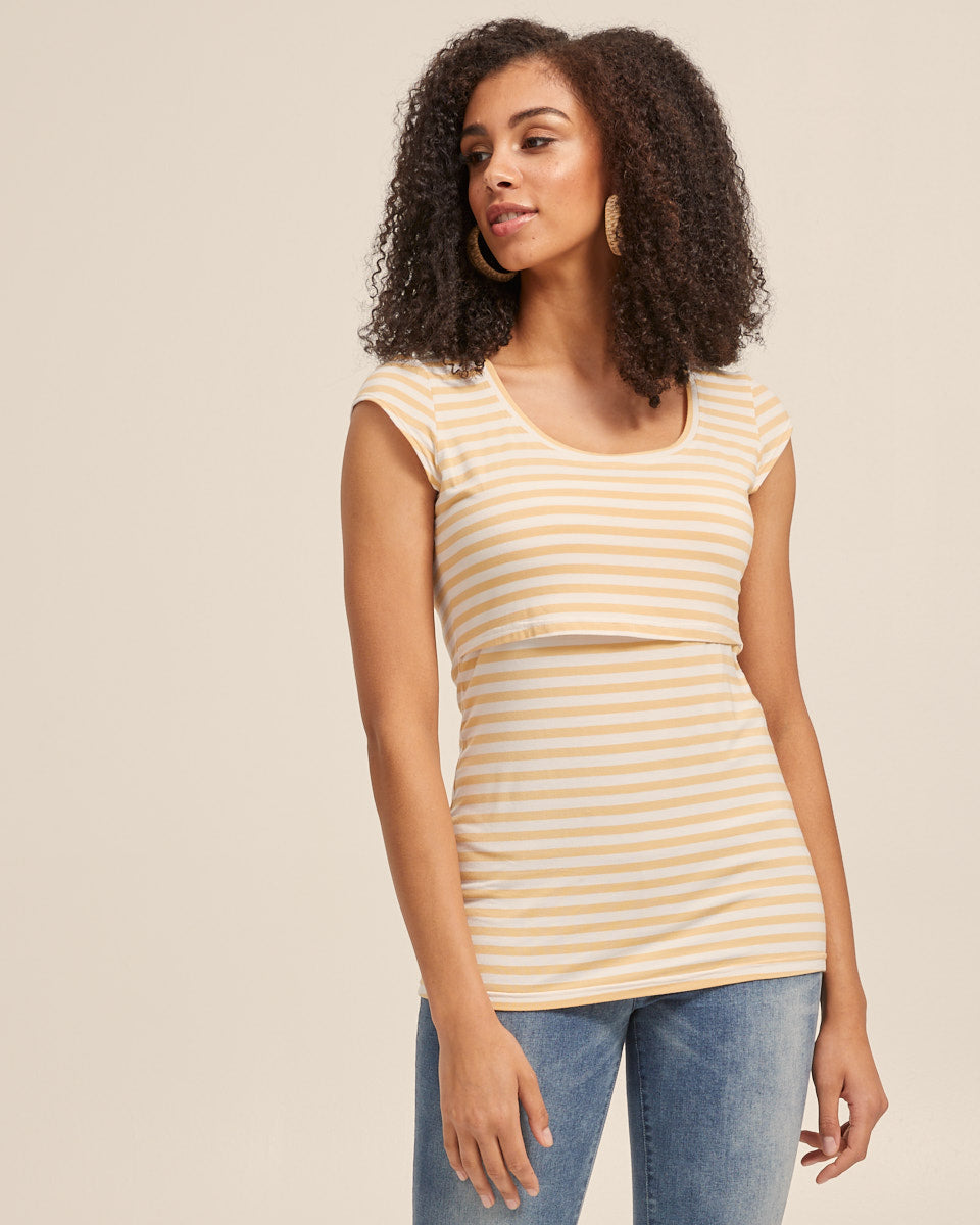 Bamboo Cap Sleeve Nursing Top - Sunshine Stripe - Peachymama - 6