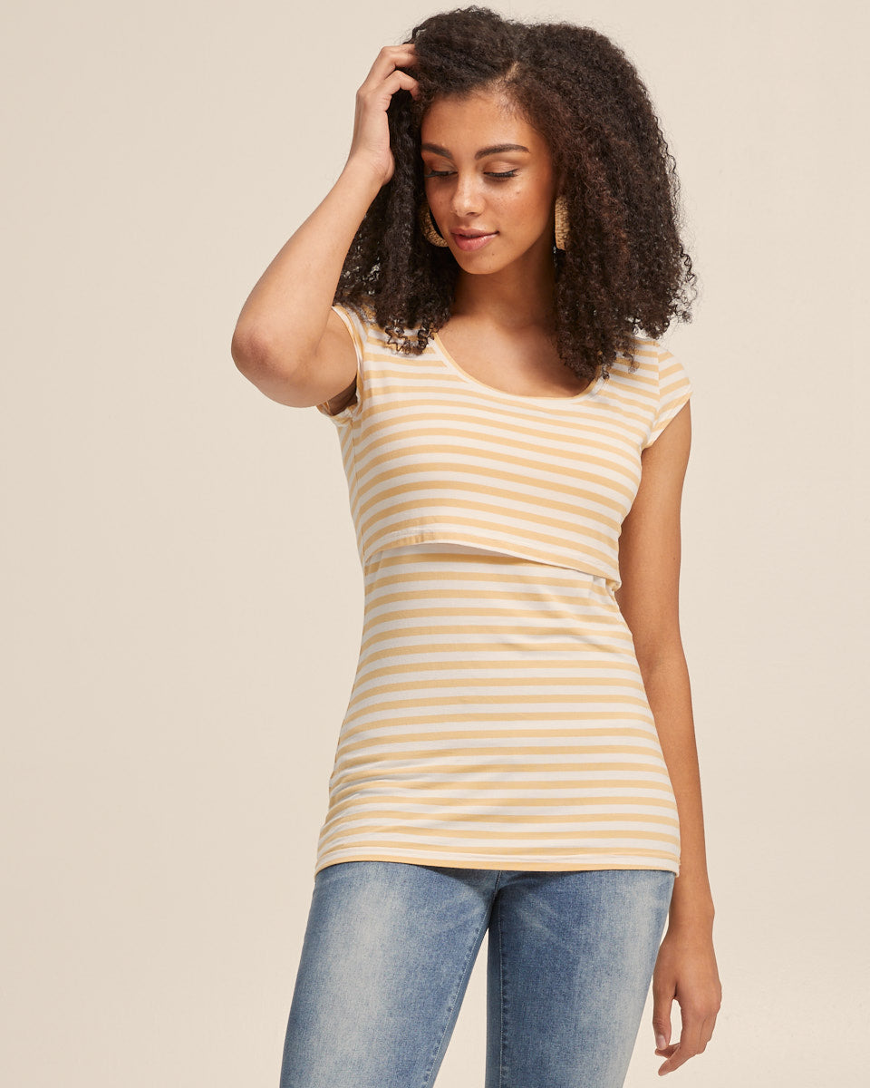 Bamboo Cap Sleeve Nursing Top - Sunshine Stripe - Peachymama - 3
