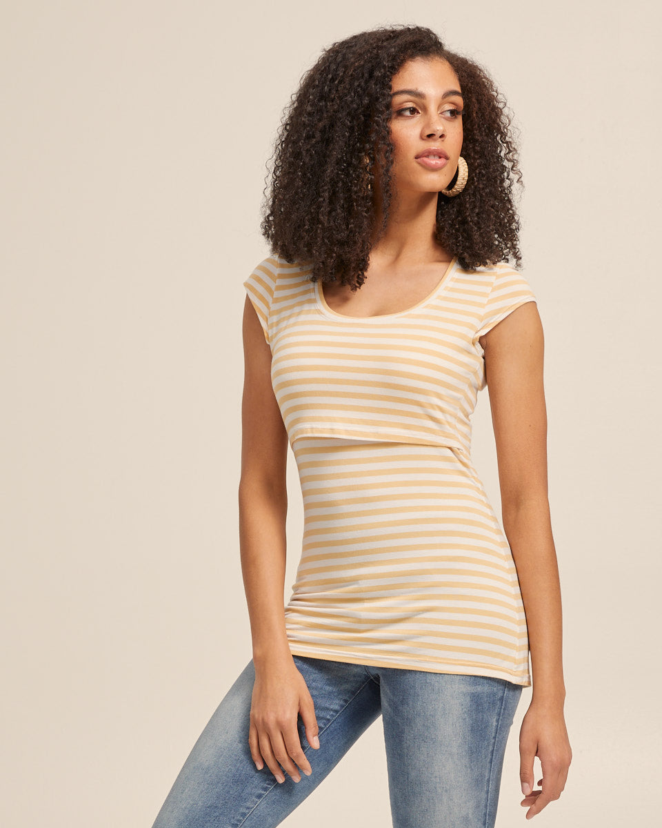 Bamboo Cap Sleeve Nursing Top - Sunshine Stripe - Peachymama - 1