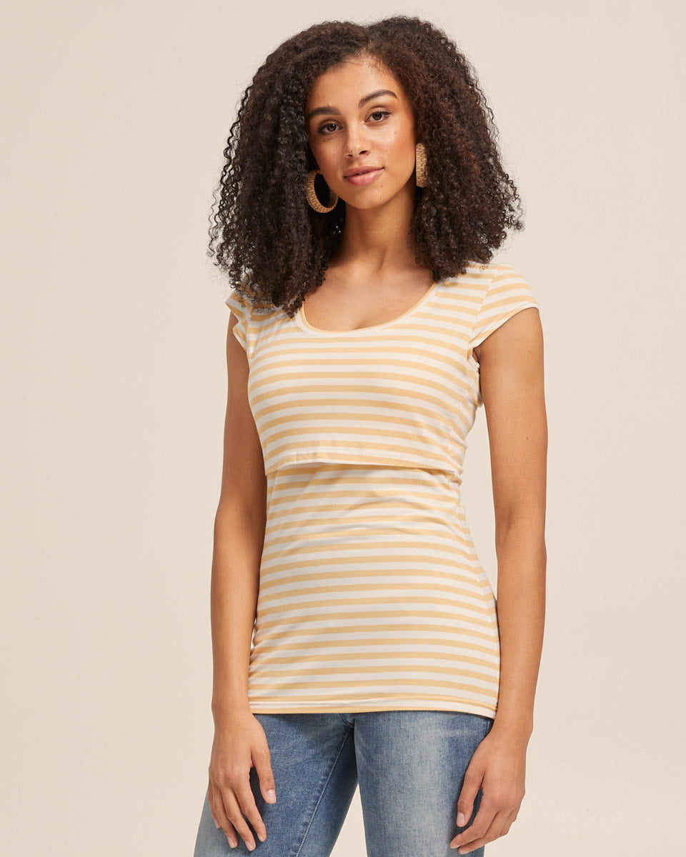 Bamboo Cap Sleeve Nursing Top - Sunshine Stripe - Peachymama - 4