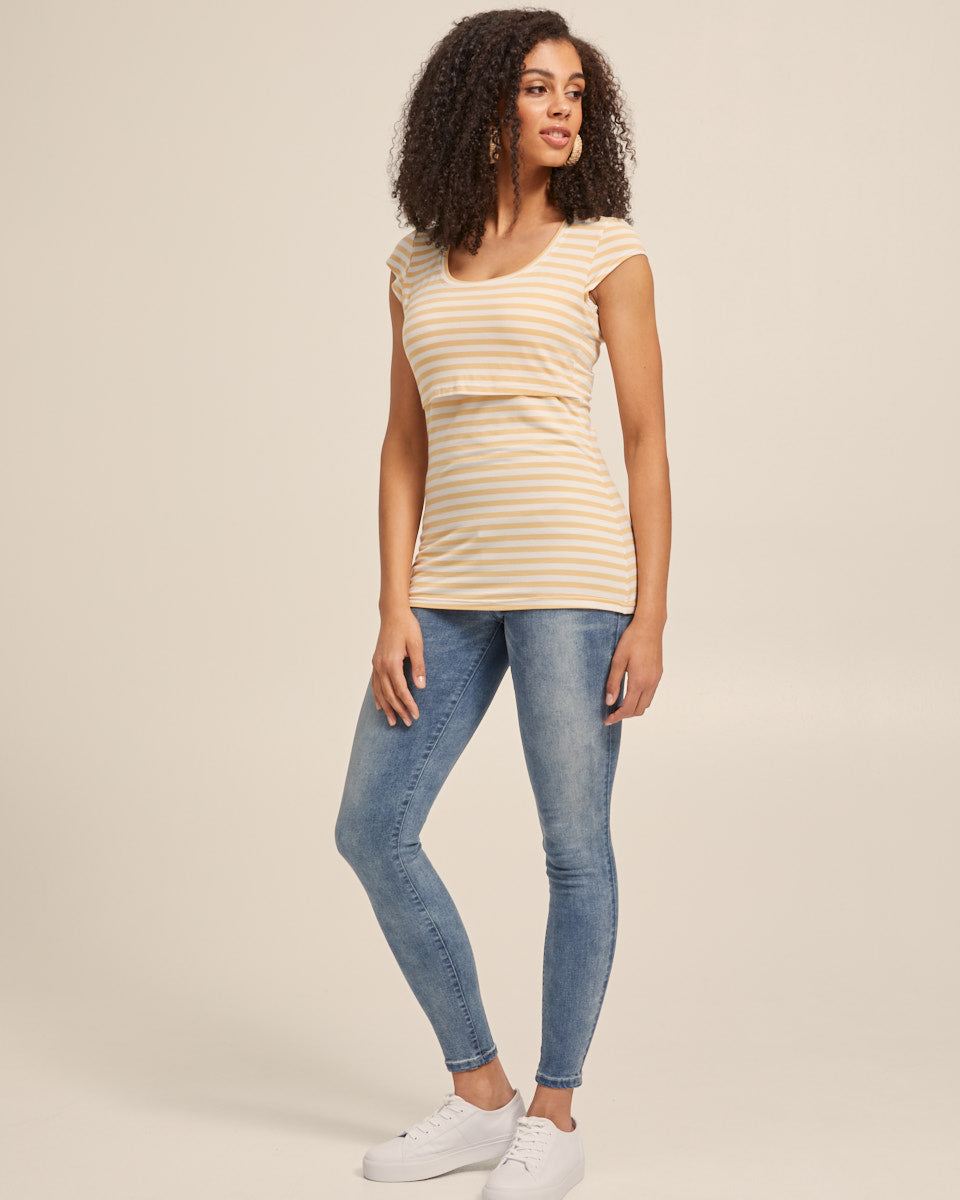 Bamboo Cap Sleeve Nursing Top - Sunshine Stripe - Peachymama - 7
