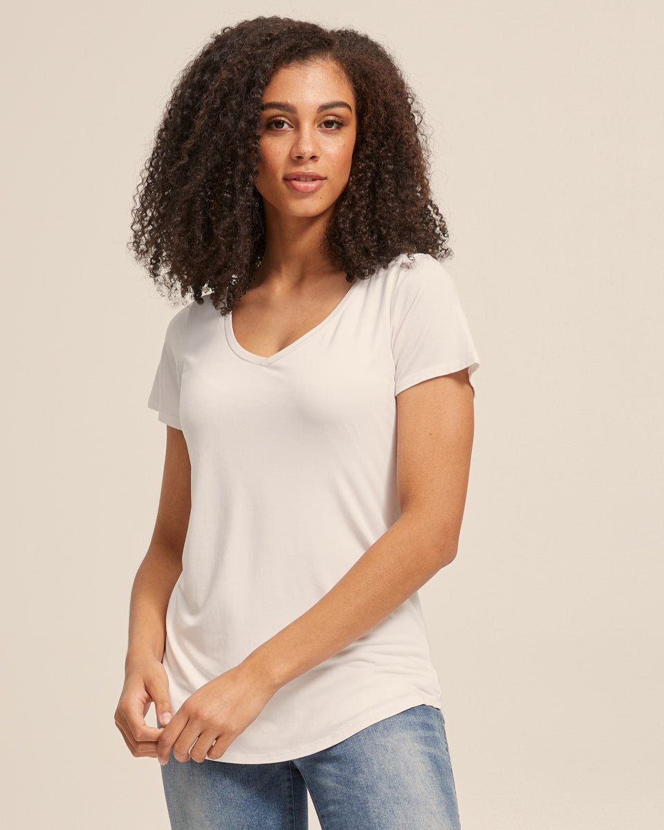 V Neck Bamboo Nursing Tee - White - Peachymama - 3