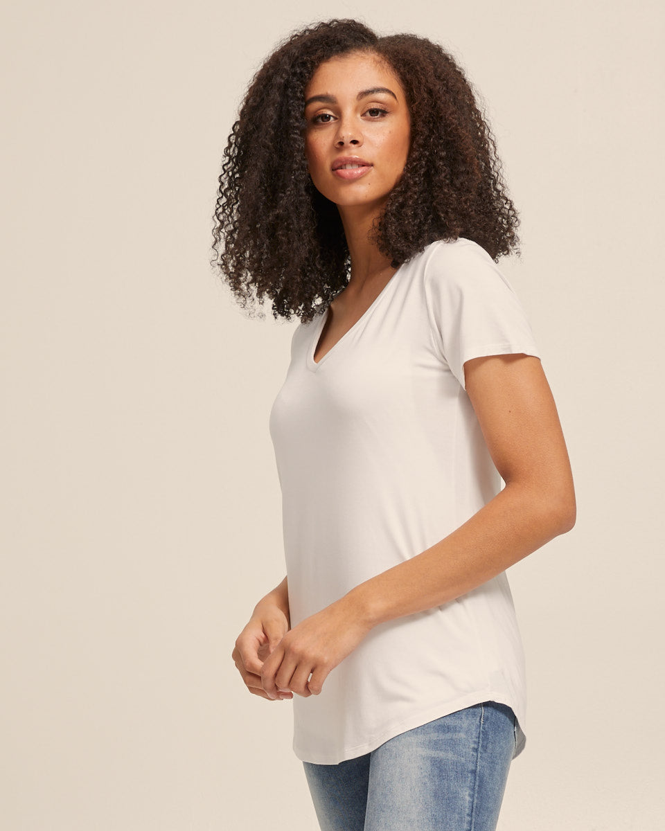 V Neck Bamboo Nursing Tee - White - Peachymama - 4