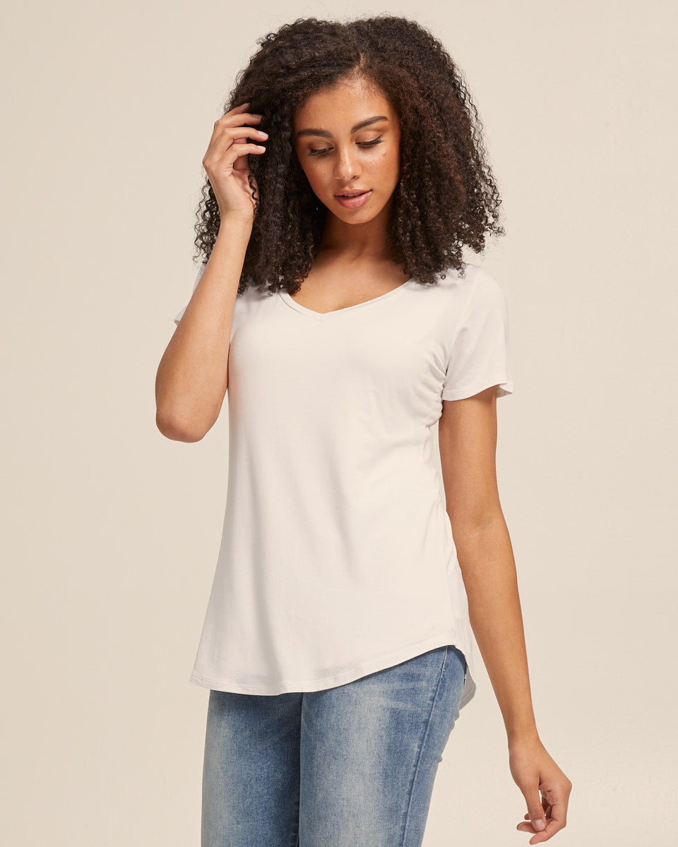 V Neck Bamboo Nursing Tee - White - Peachymama - 5