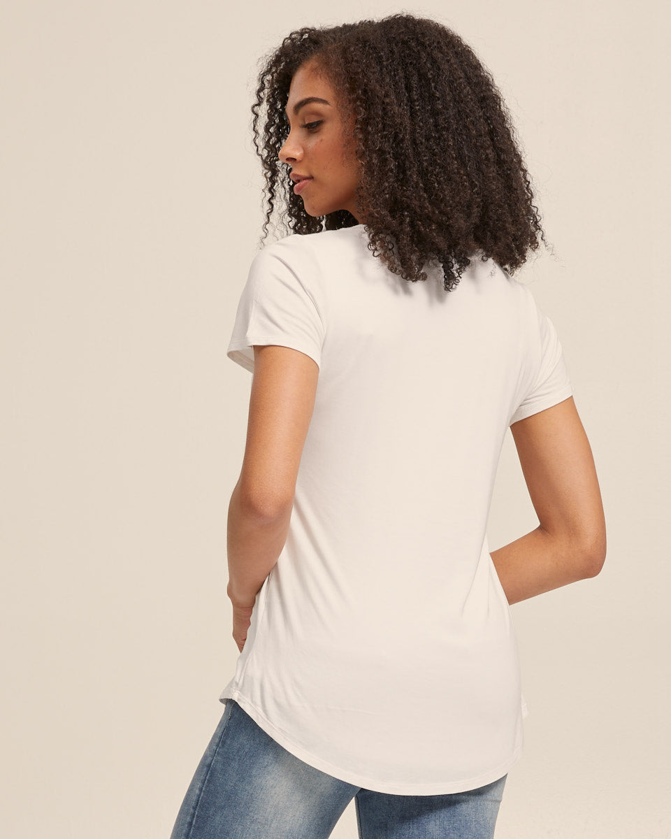 V Neck Bamboo Nursing Tee - White - Peachymama - 7