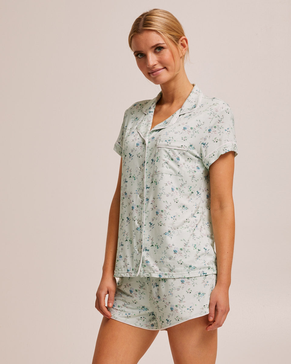 Short Sleeve Bamboo Button Nursing Pyjama - Sage Floral - Peachymama - 5