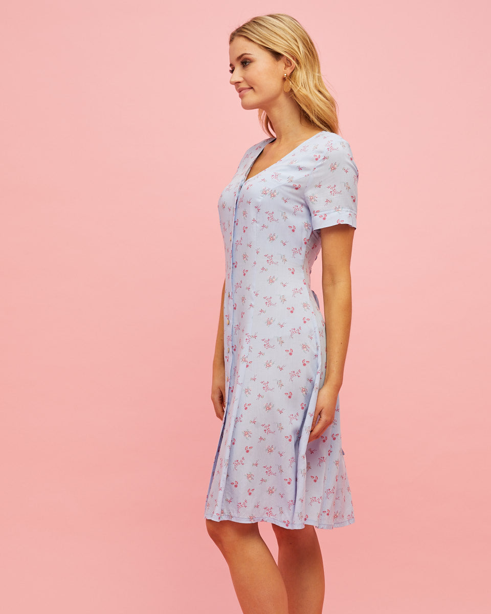 Button Front Nursing Dress - Sky Blue Floral - Peachymama - 4