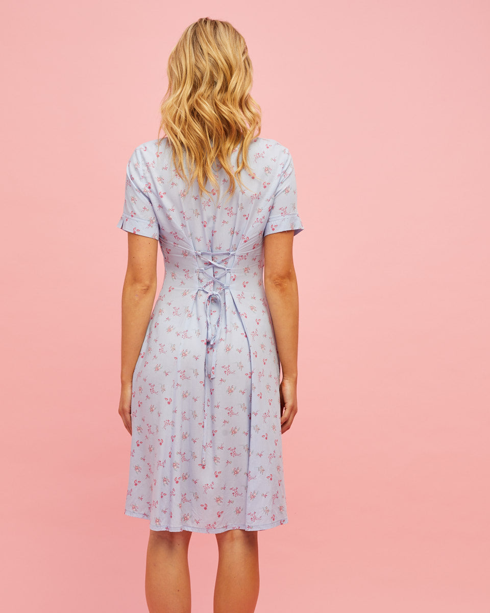 Button Front Nursing Dress - Sky Blue Floral - Peachymama - 5