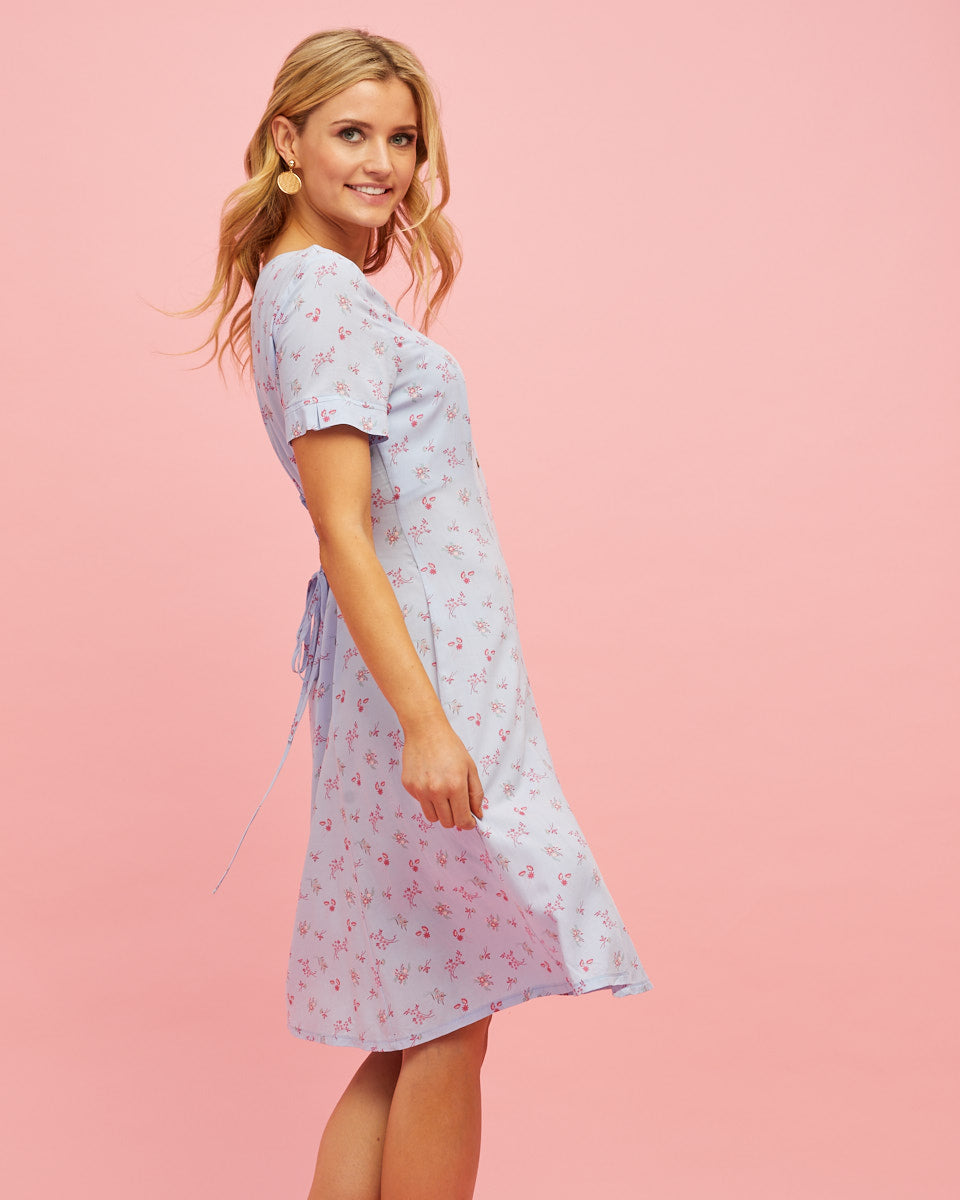 Button Front Nursing Dress - Sky Blue Floral - Peachymama - 7