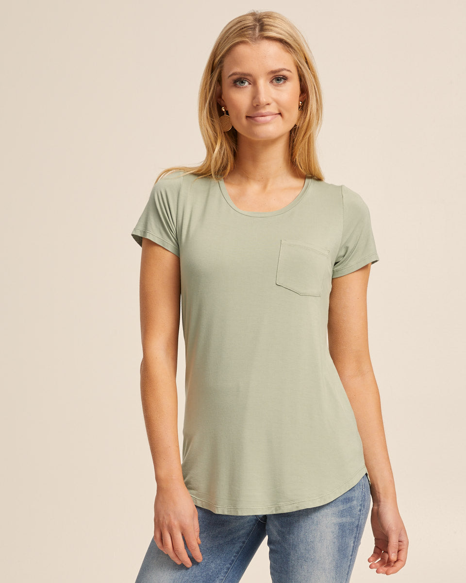 Scoop Hem Bamboo Nursing Tee - Khaki - Peachymama - 1