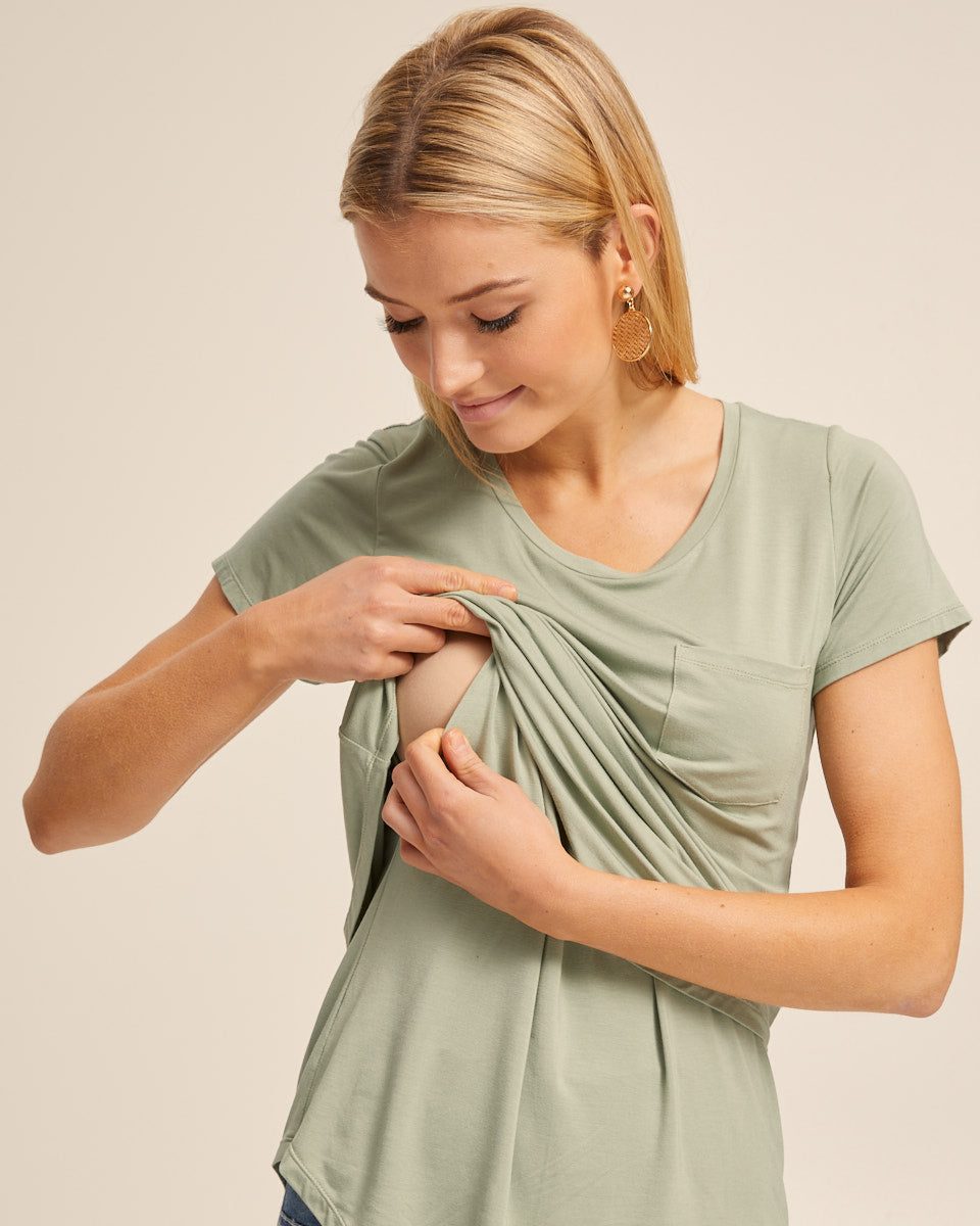 Scoop Hem Bamboo Nursing Tee - Khaki - Peachymama - 2