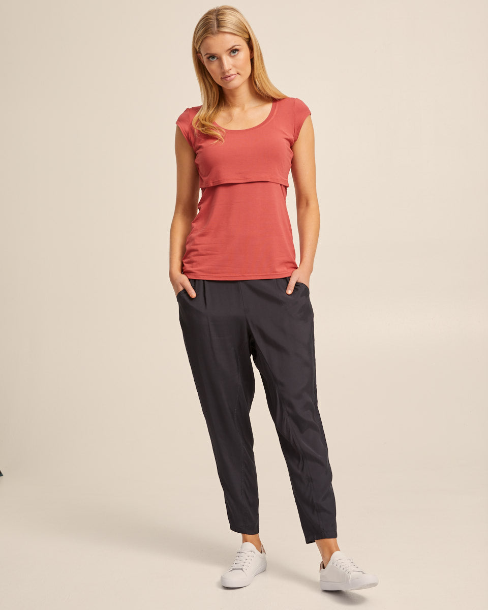 Bamboo Cap Sleeve Nursing Top - Rose - Peachymama - 7