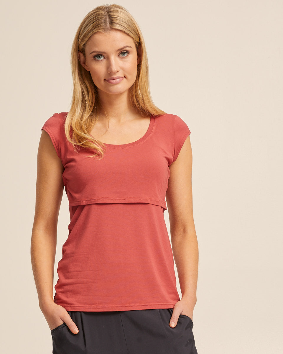 Bamboo Cap Sleeve Nursing Top - Rose - Peachymama - 5
