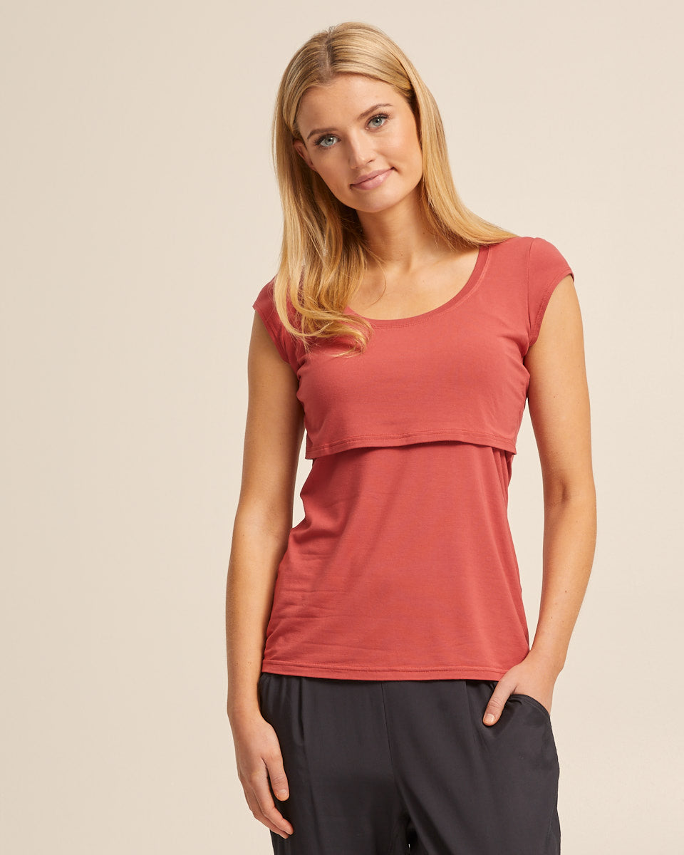 Bamboo Cap Sleeve Nursing Top - Rose - Peachymama - 4
