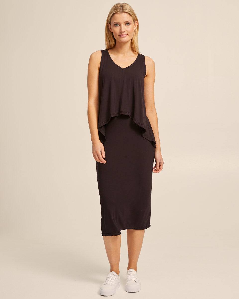 Waterfall Bamboo Nursing Dress - Black - Peachymama - 3