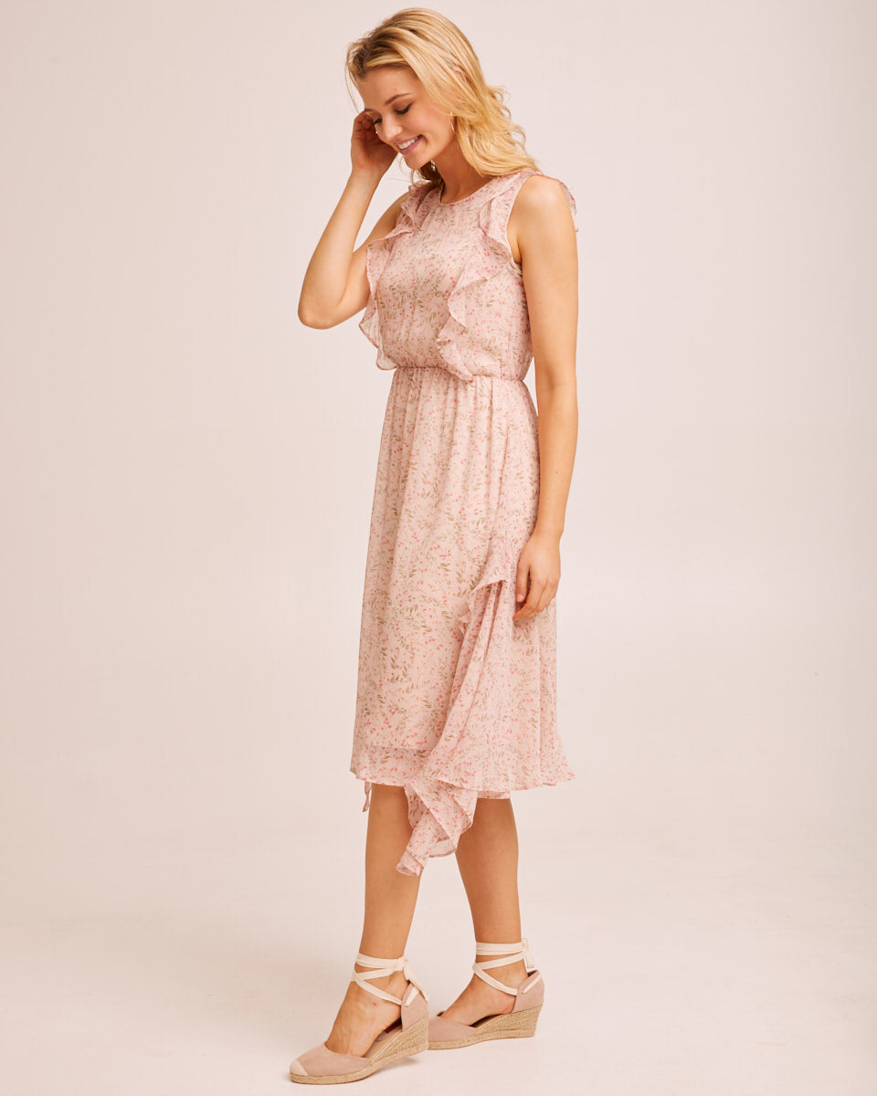 Sheer Ruffle Nursing Dress Blush Floral Peachymama