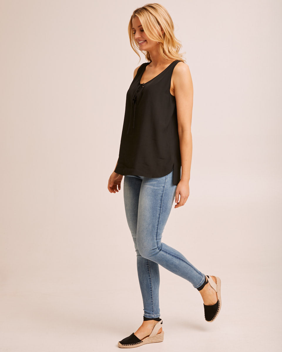 Drawstring Nursing Top - Black - Peachymama