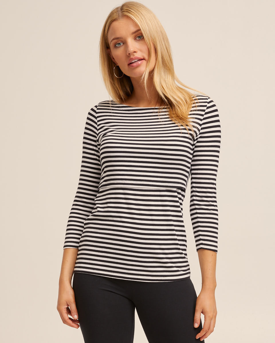 French Stripe Bamboo Boatneck Nursing Top Peachymama Australia