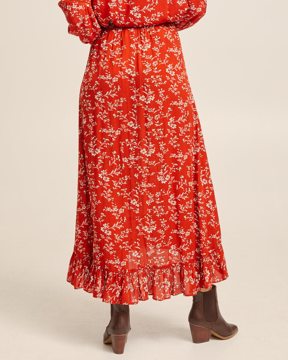 Ruffle Postpartum Maxi Skirt - Rust Red