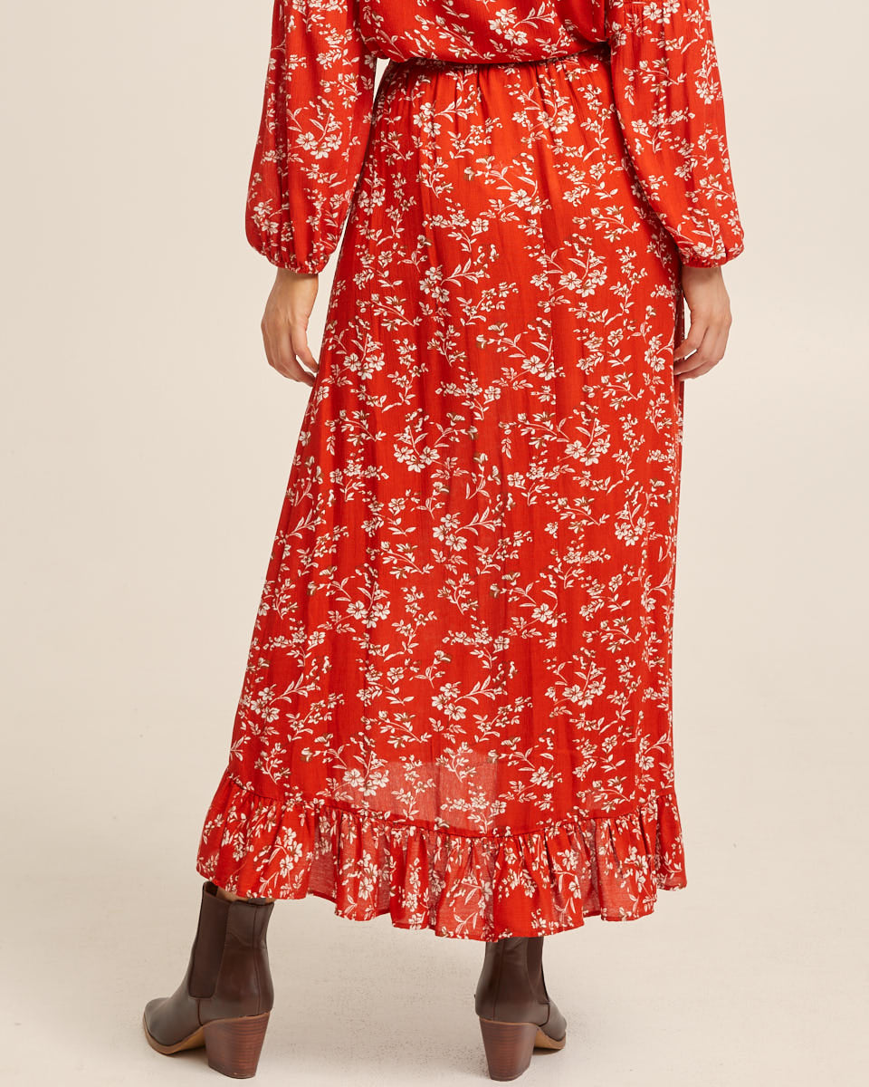 Ruffle Postpartum Maxi Skirt - Rust Red