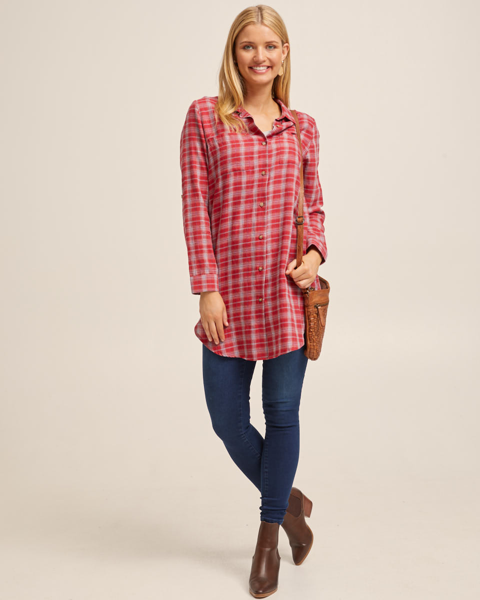 Red Check Long Nursing Shirt