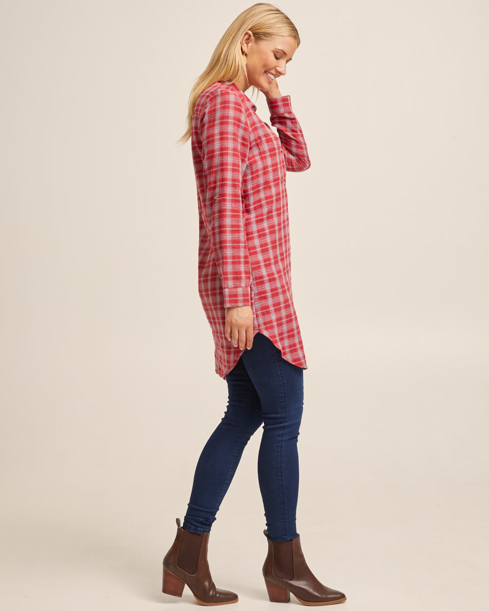 Red Check Long Nursing Shirt