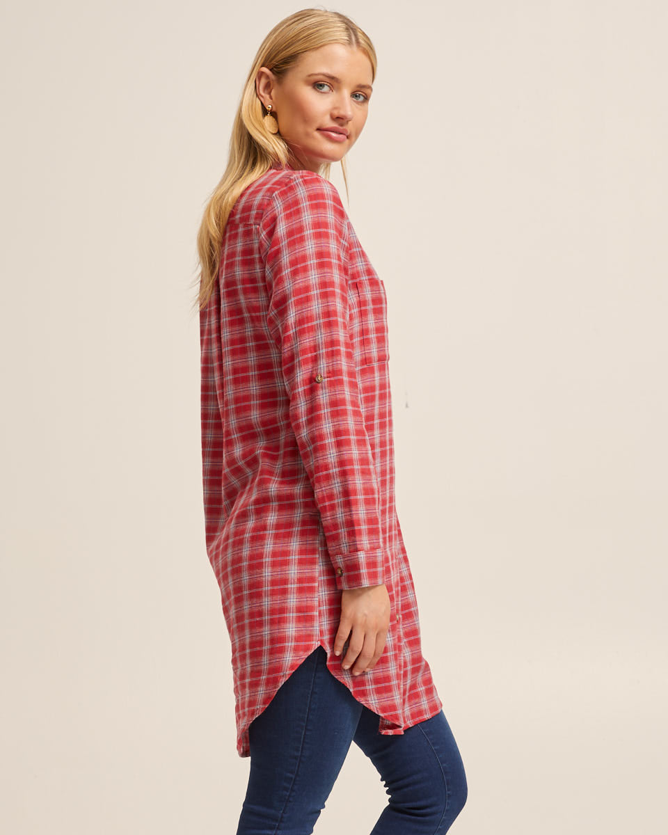 Red Check Long Nursing Shirt