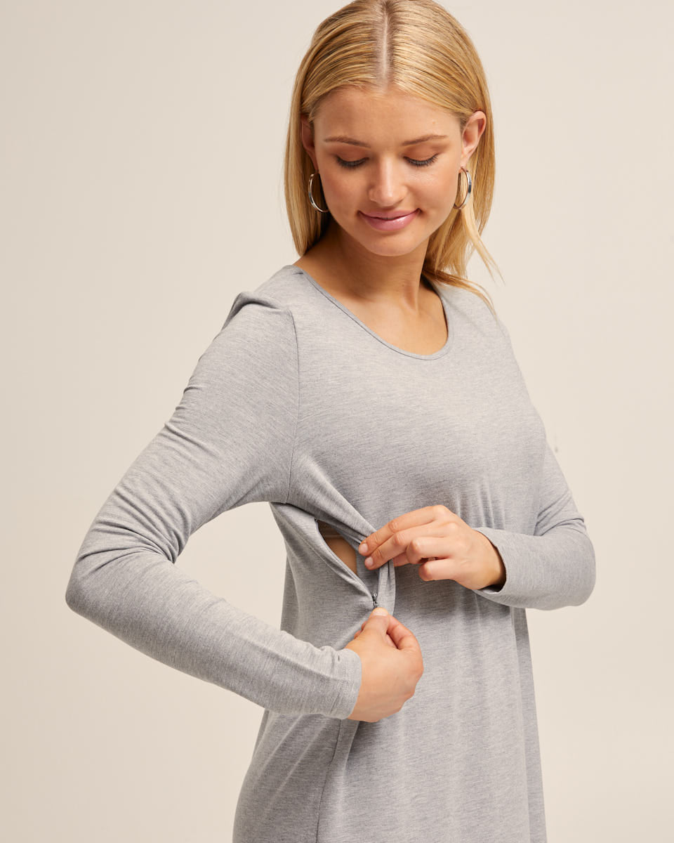 Tshirt Nursing Dress Grey Marle Peachymama
