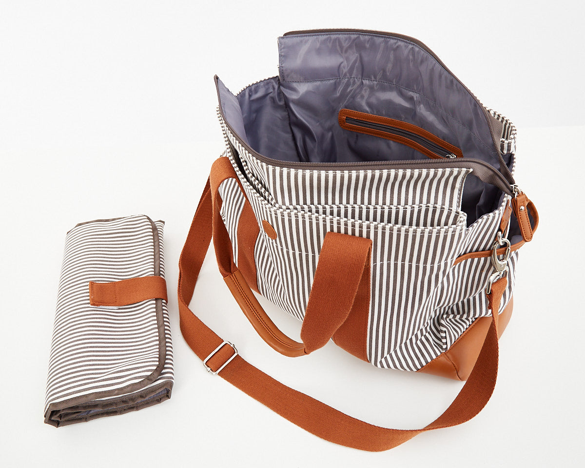The Nappy Bag -  Dawn Grey Stripe - Peachymama
