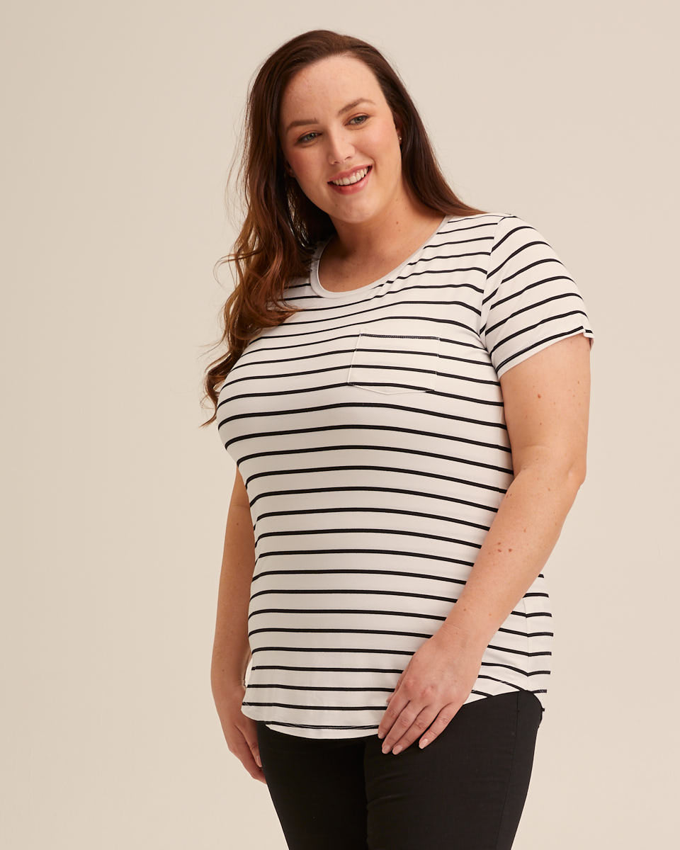 Bamboo Nursing Tee - B&W Stripe - Peachymama