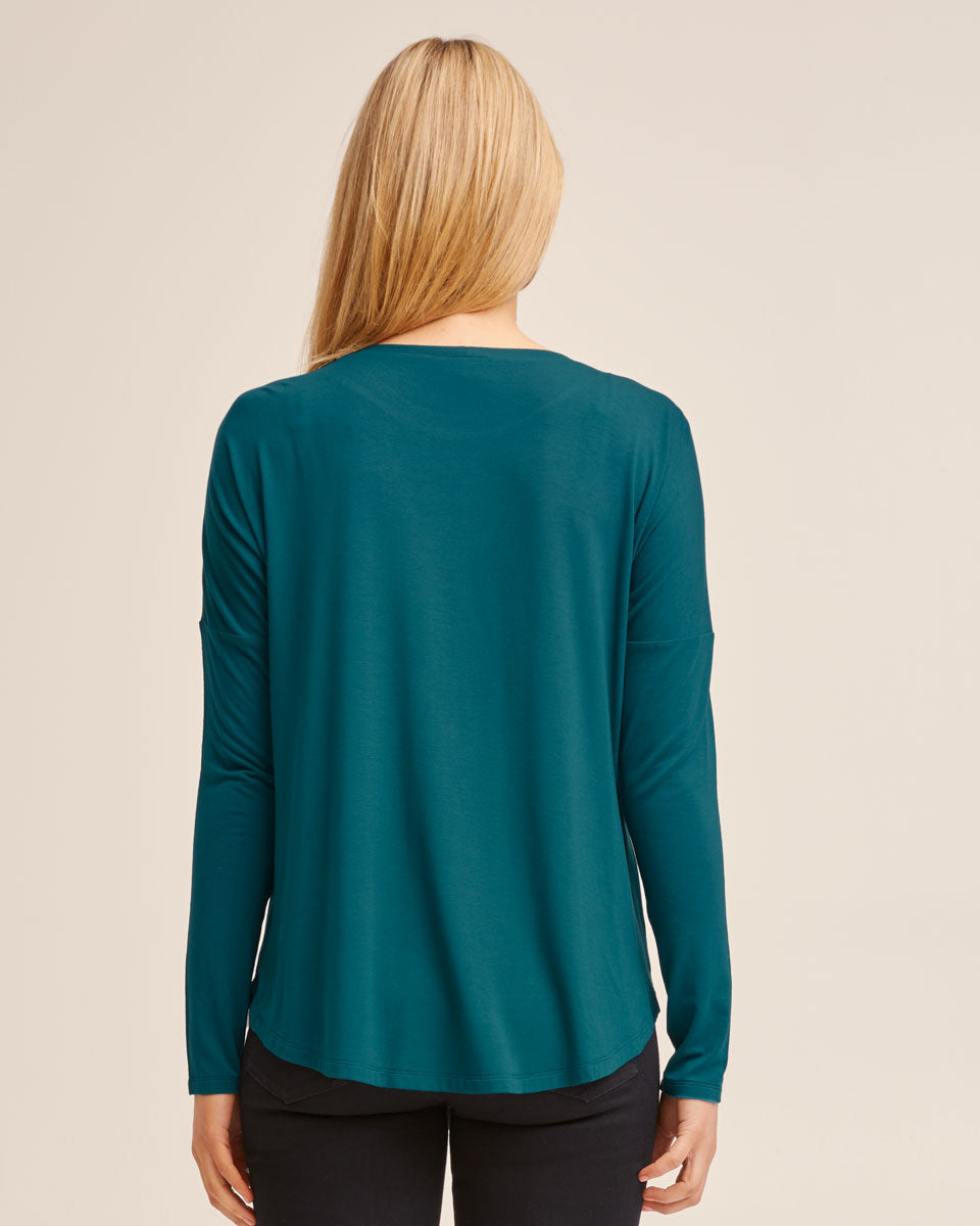 Bamboo Long Sleeve Nursing Tee - Evergreen