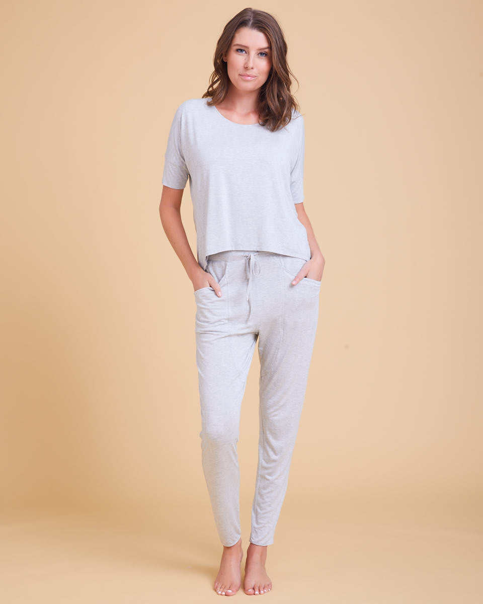 Short Sleeve Pyjama - Grey Marle - Bamboo - Peachymama
