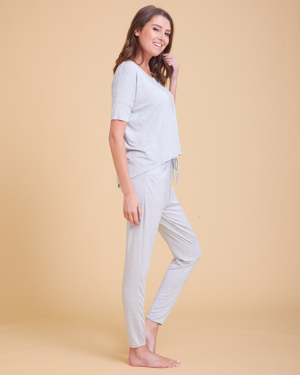 Short Sleeve Pyjama - Grey Marle - Bamboo - Peachymama