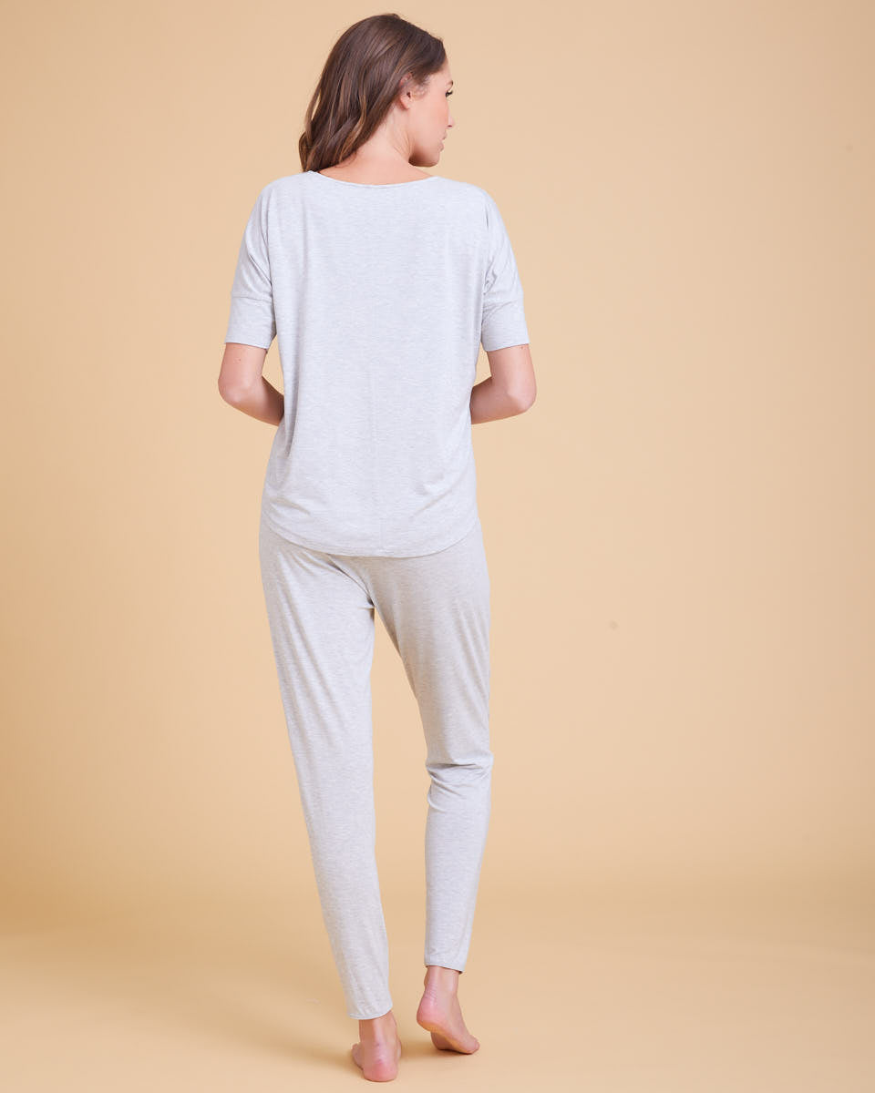 Short Sleeve Pyjama - Grey Marle - Bamboo - Peachymama