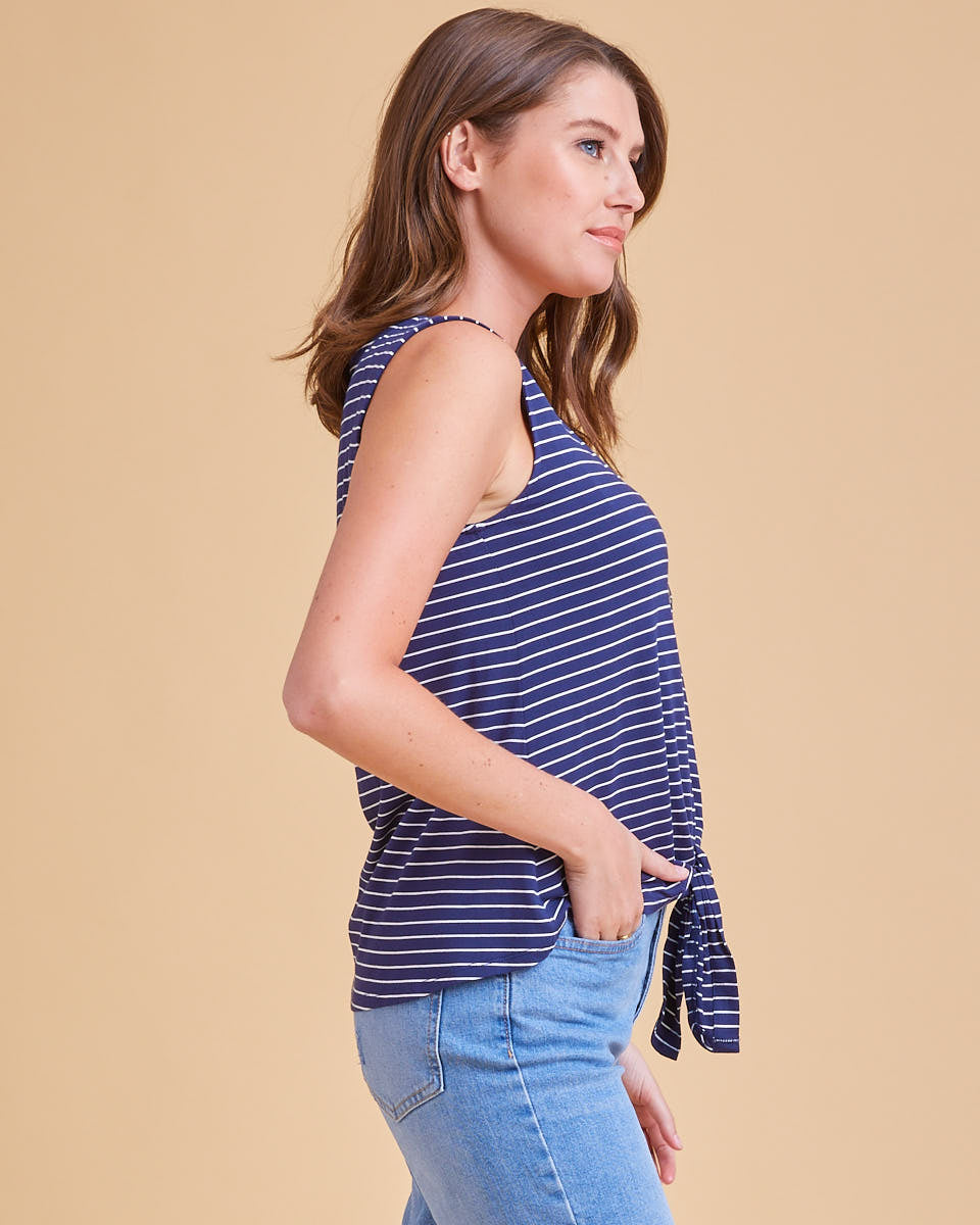 Bamboo Tie Front Nursing Tank - Navy Stripe