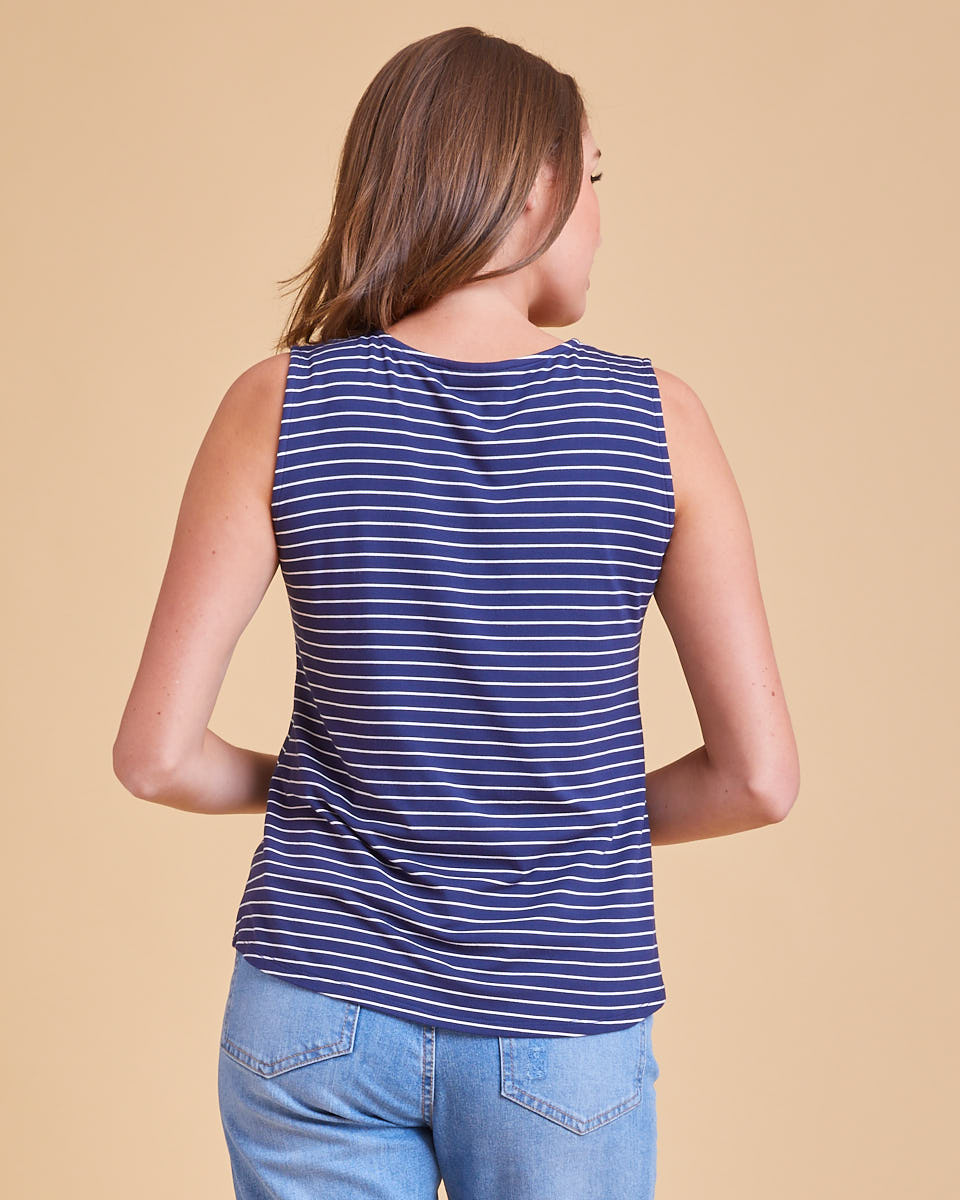 Bamboo Tie Front Nursing Tank - Navy Stripe