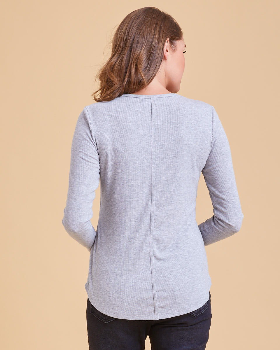 Rib Henley Nursing Top - Grey Marle